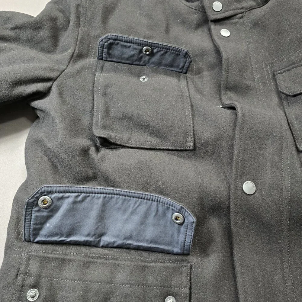 Ben Sherman Wool Blend Black Military Utility Jacket - Men XXL Quilted Lining